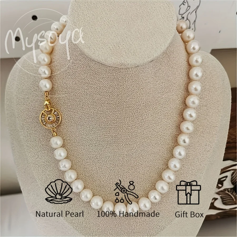 

MYSOYA 8-9 мм белый пресноводный жемчуг ожерелье из натурального жемчуга с подарочной коробкой идеально подходит для свадьбы, дня рождения, Рождества, Нового года