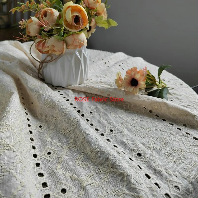 1 ياردة الكتان الجوف خارج المطرزة النسيج الملابس فستان الستار صنع اليدوية DIY بها بنفسك القماش مواد الخياطة