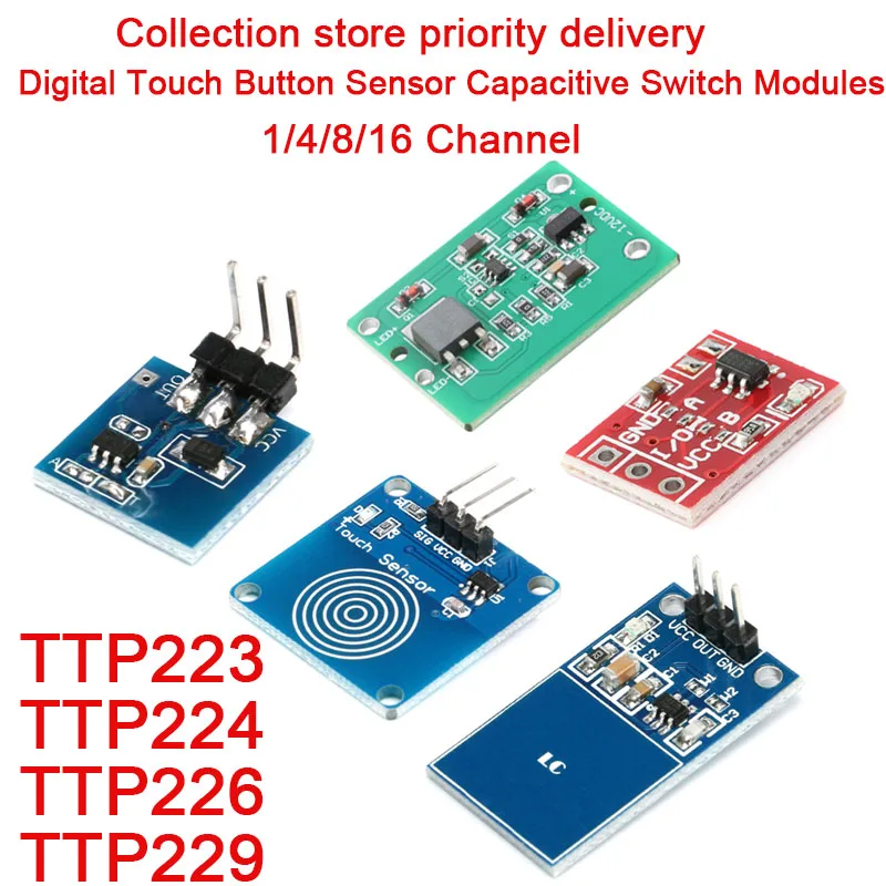 1-10Pcs 1/4/8/16 Channel TTP223 TTP224 TTP226 TTP229 Jog Digital Touch Button Sensor Capacitive Switch Modules for Arduino