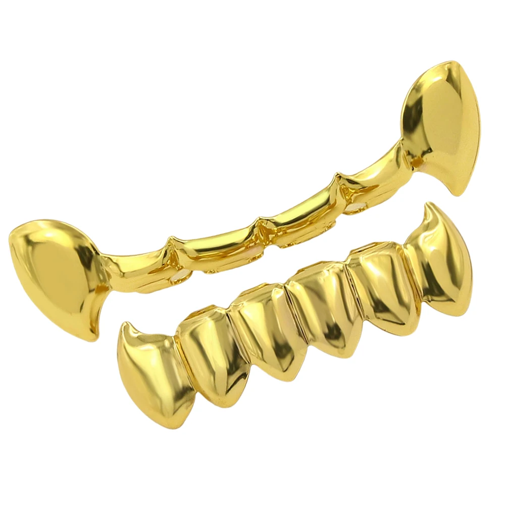 

Golden Hip Hop Teeth Grill Set Women Men Fake Gold Teeth Cap Punk Metal Party Accessories Halloween Decorations Bright Color