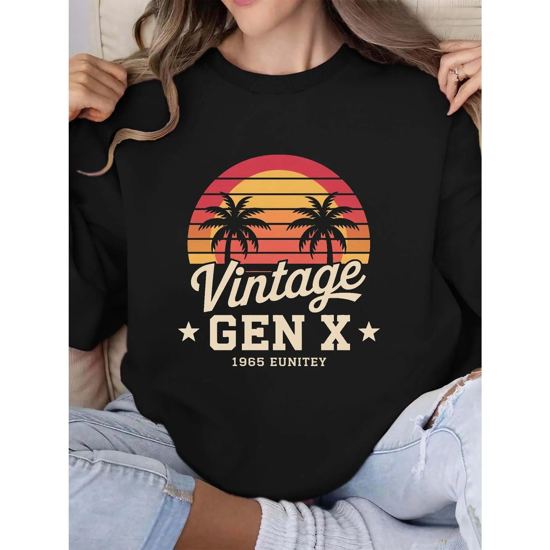 

Gen X Sweatshirt Vintage 1965 Retro Sunset Palm Tree Graphic Pullover Unisex Funny Nostalgia Cotton Top Birthday Gift