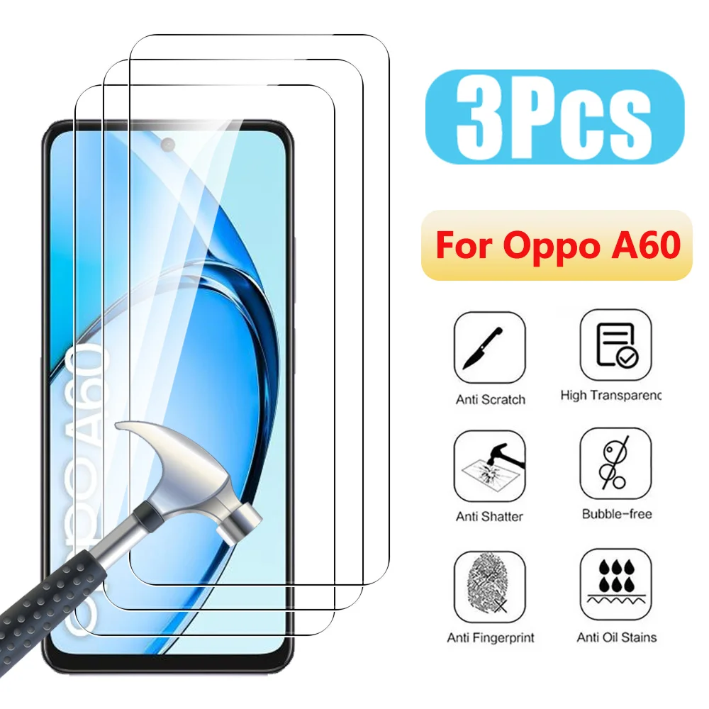 3Pcs Safety Screen Protector For Oppo A60 4G Tempered Glass Protective Film For OppoA60 oppo A 60 a60 6.67inches Phone Glass A60