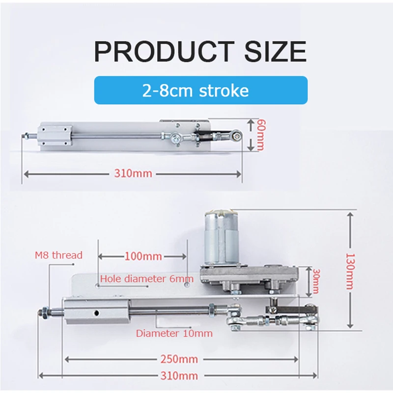 Telescopic Linear Actuator With Suction Cup+Speed Controller 2-8CM 3-15CM Stroke DC 12V/24V Reciprocating Cycle Motor 45~200RPM