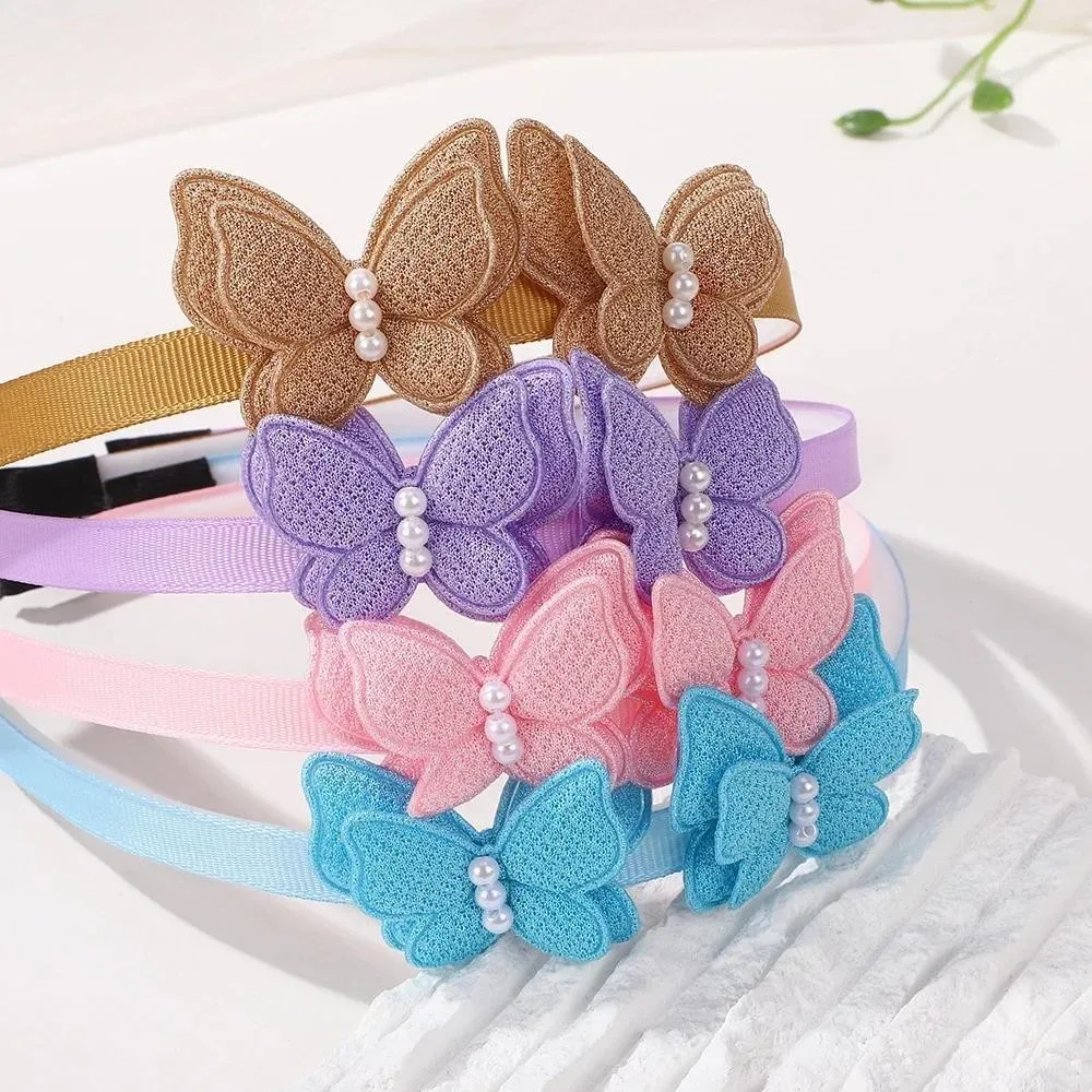 2/4/6 قطعة/الوحدة طوق شعر لؤلؤي على شكل فراشة للفتيات، إكسسوارات شعر جميلة بعقدة مزدوجة على شكل فيونكة