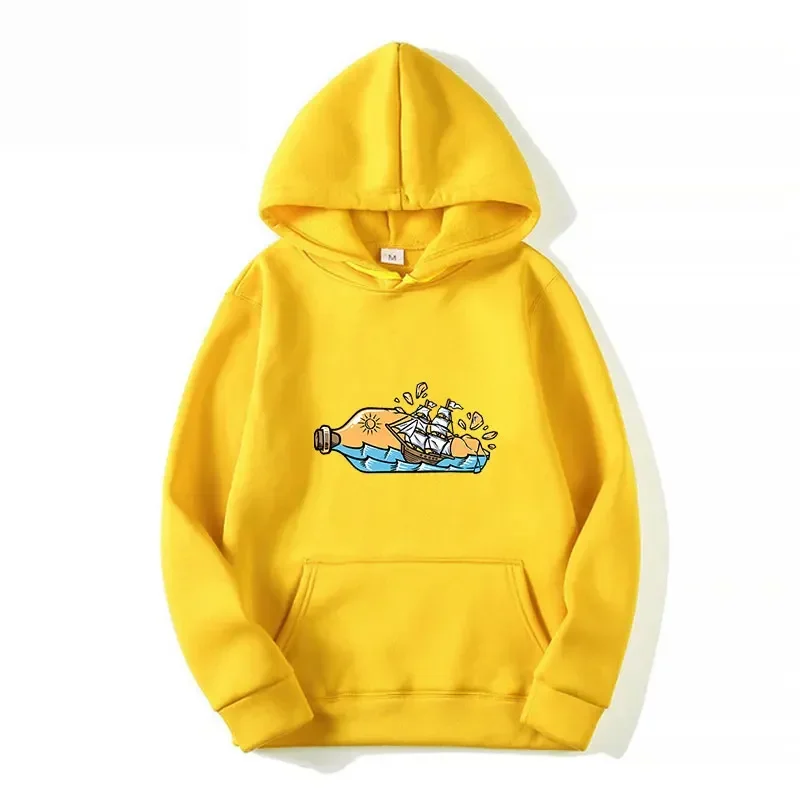 Uitzicht op het schip in de fles Print Hoodies voor casual vrouwen Hip Hop 2025, herfst winter streetwear hoody sweatshirts met lange mouwen