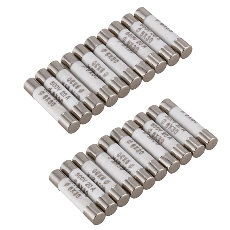 20 Pieces 6Mmx30mm 20A Faset-Blow Ceramic Fuse Link 500V