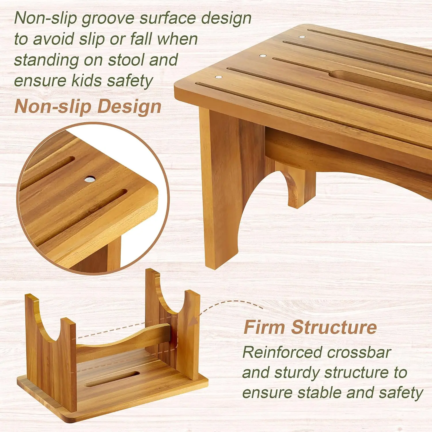مقعد متدرج للبالغين، مقعد خشبي محمول مقاس 9 بوصات للأطفال، مقعد بجانب السرير عالي التحمل بخطوة واحدة بسعة تحميل 550 رطل #3