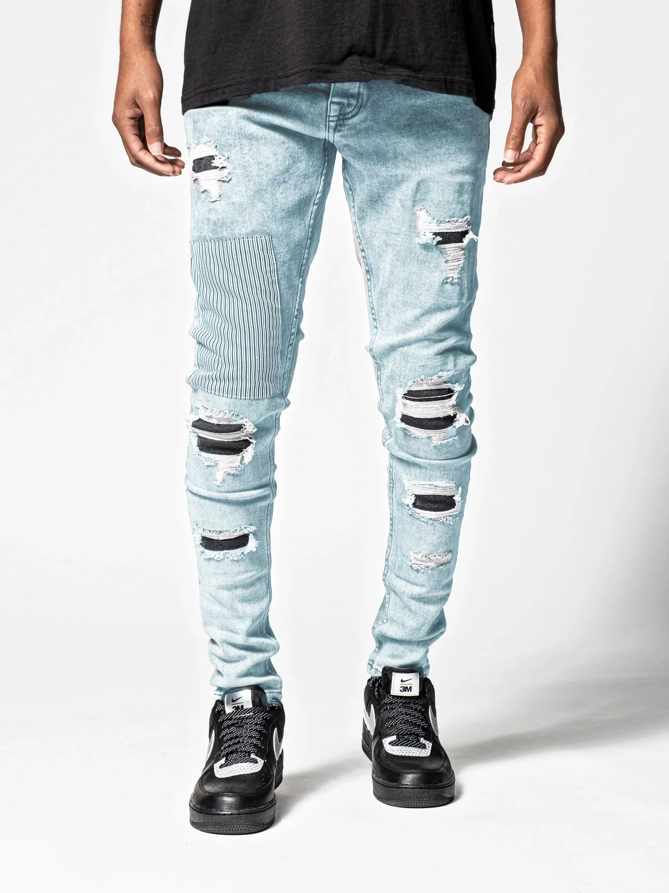 Grey Staight Jeans RIipped Patchwork Jeans Hight Quality Men Denim Pants Fashion Designer Brand Hip Hop Clothing Male 2023 New