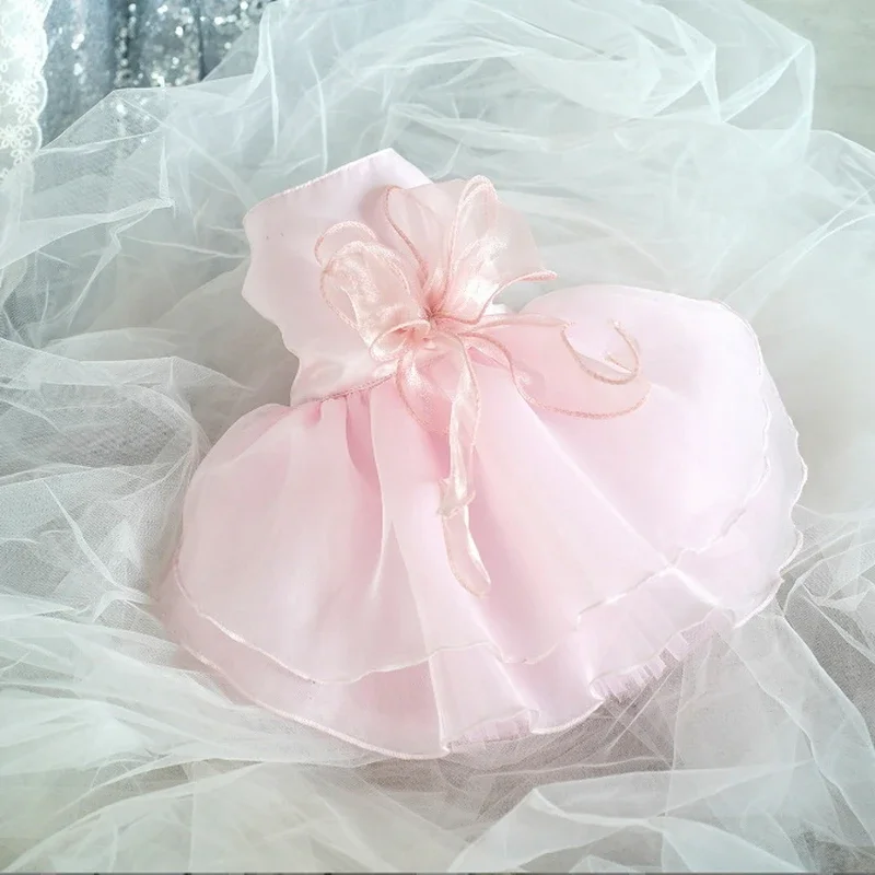 Pet Party Dress New Pet Dresses White Pink Wedding Dress Gongsatin+Organza+Mesh Princess Dress Pet Clothing BF1183