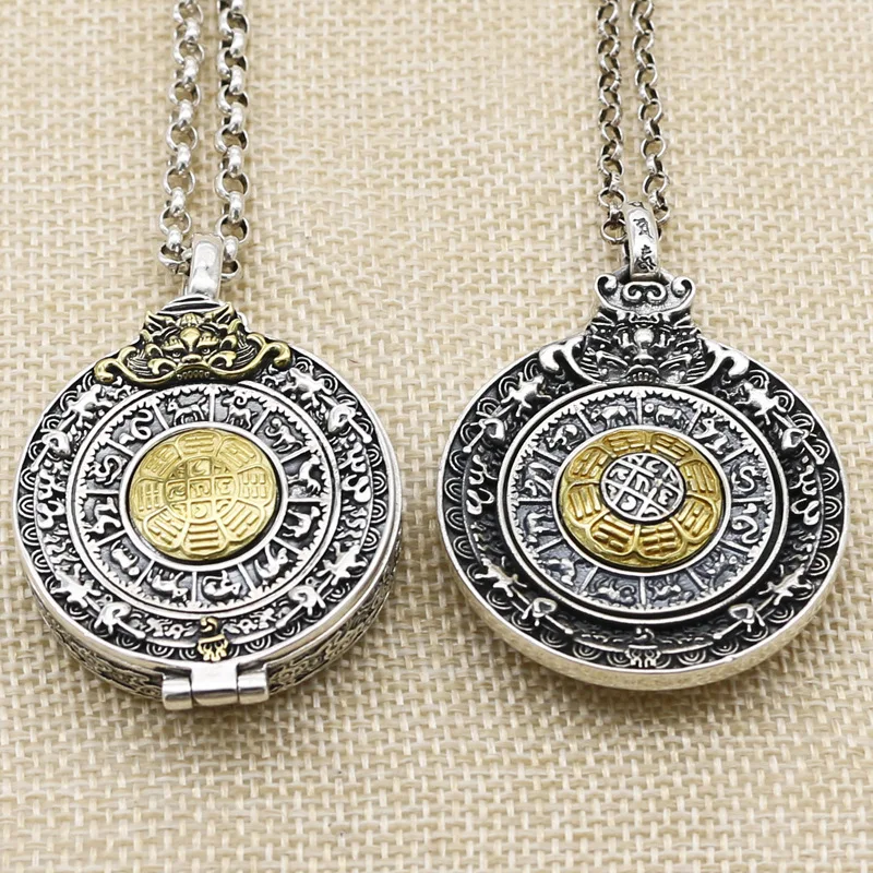 

Thai silver pendant, Pixiu Diamond pestle, rotatable Gawu box Men's and women's s925 sterling silver necklace pendant can hold p