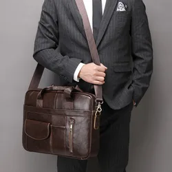 New Men's Briefcases Briefcase Business Cowhide Layer Portable Lawyer's Computer Bag Men's Genuine Leather Men Bag Crossbody Bag