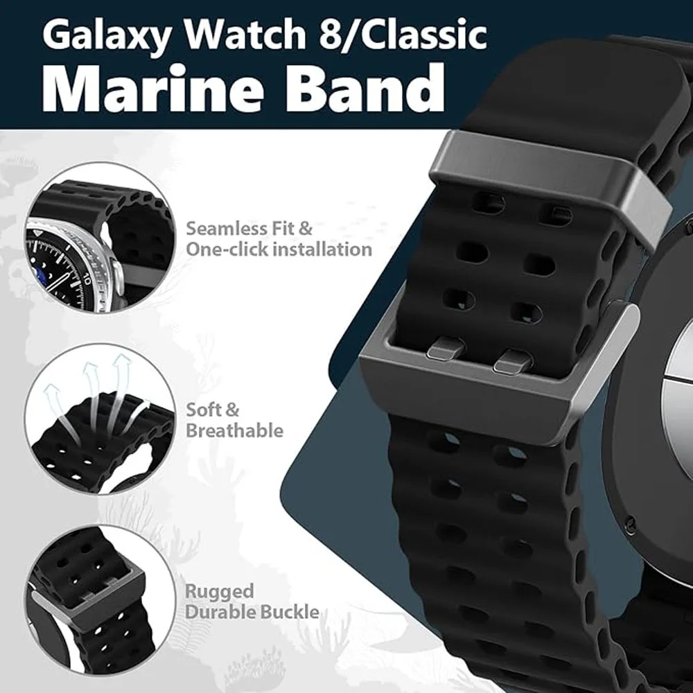 Silicone Band for Samsung Galaxy Watch 9-8 Classic 46mm 40mm 44mm Breathable Marine Sport Correa Bracele Galaxy Watch 8 Strap