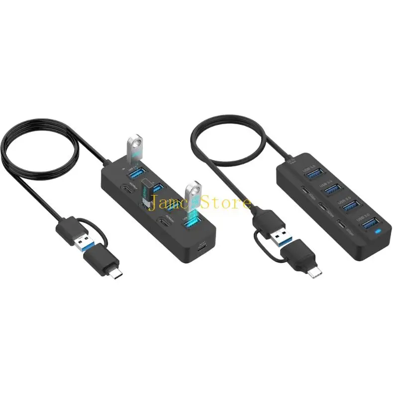 

LX0B 7-портовые USB-концентраторы с двойными разъемами USB A USB C для быстрой передачи данных со скоростью 5 Гбит/с Plug and и
