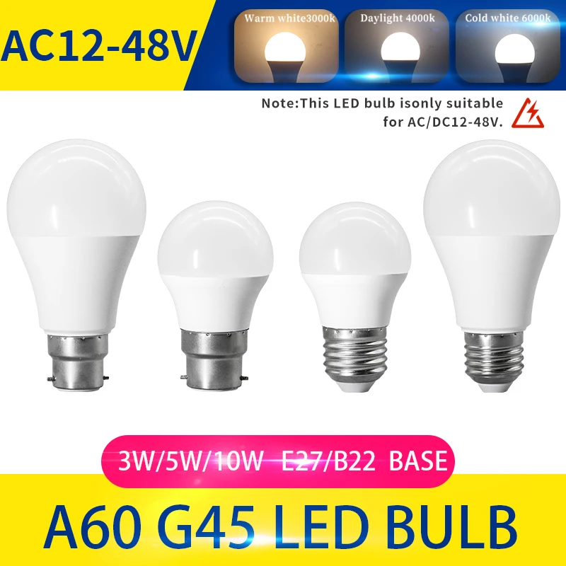 10 Buah Lampu LED AC/DC 12V 24V 36V 48V Lampu LED E27 B22 3W 5W 10W Bombilla Lampu LED Tekanan Rendah Untuk Kapal