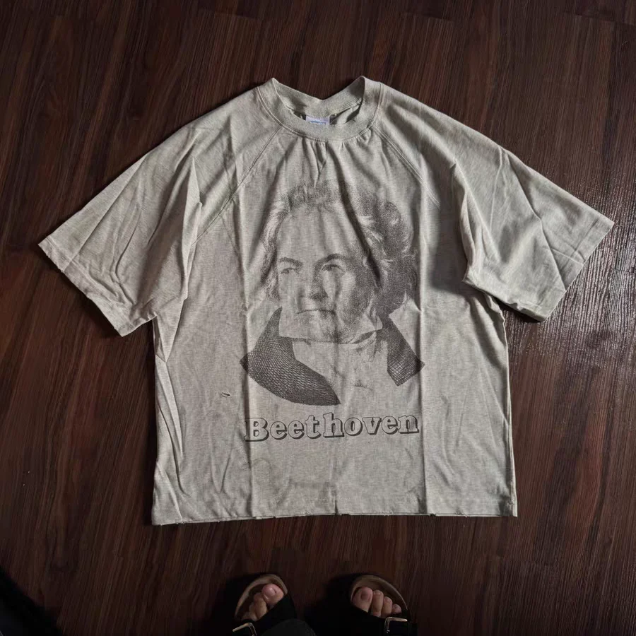 Washed Gray SAINT Beethoven T Shirt Men Women Heavy Fabric Unisex Tee Tops T-Shirt