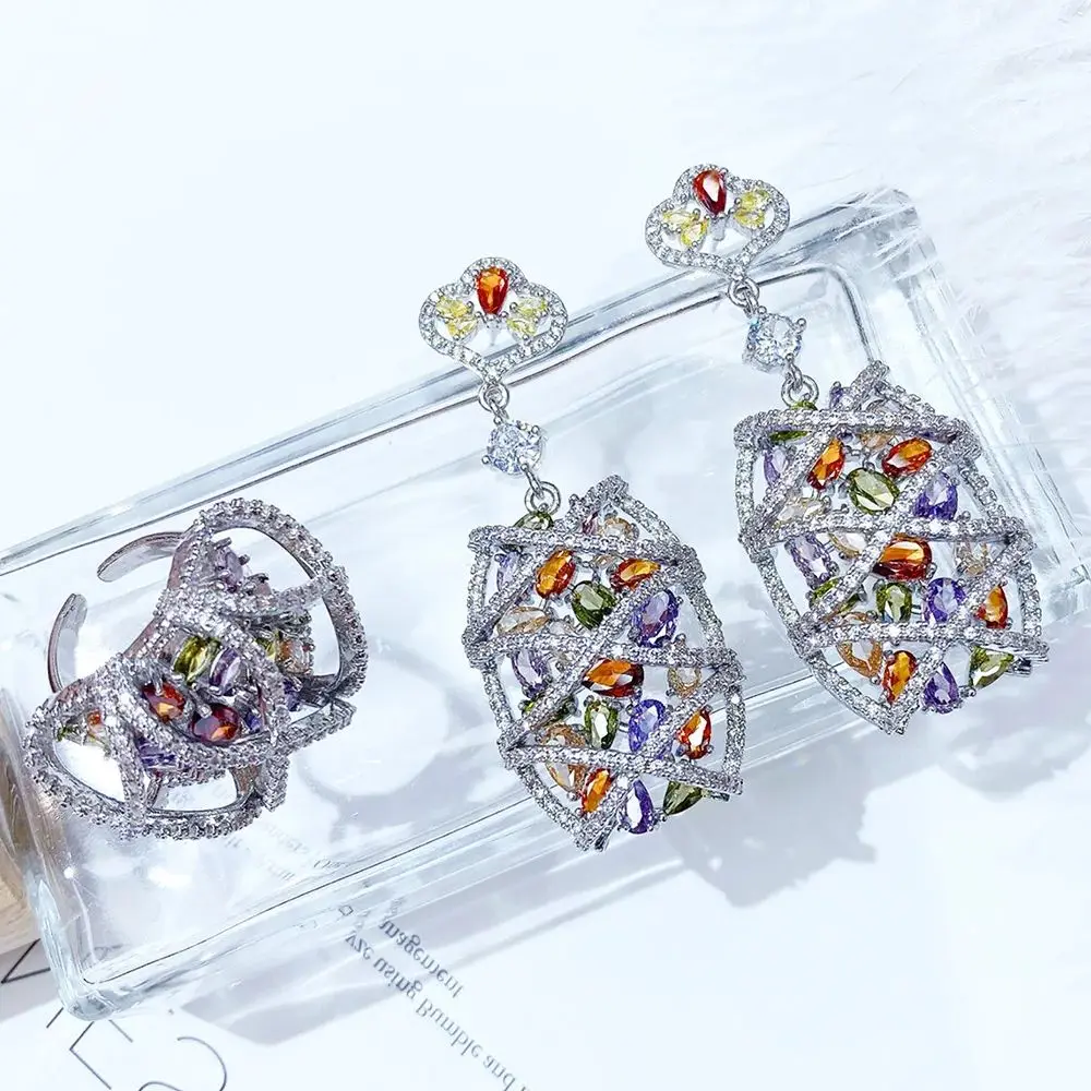 

Missvikki Famous Brand Bling Sequins Luxury Earrings Ring Sets For Women Wedding Party Zircon Wedding Bridal Jewelry Set