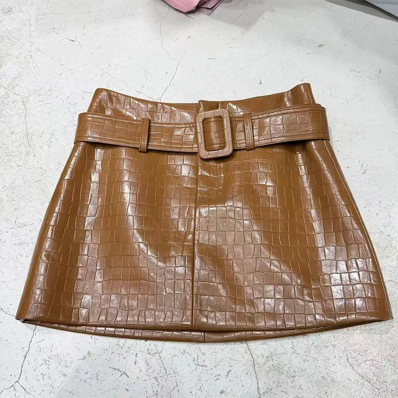 

Модная женская юбка из искусственной кожи с узором под крокодила, А-силуэт, стройнящий крой, защита от просвечивания, средняя талия, застежка-молния