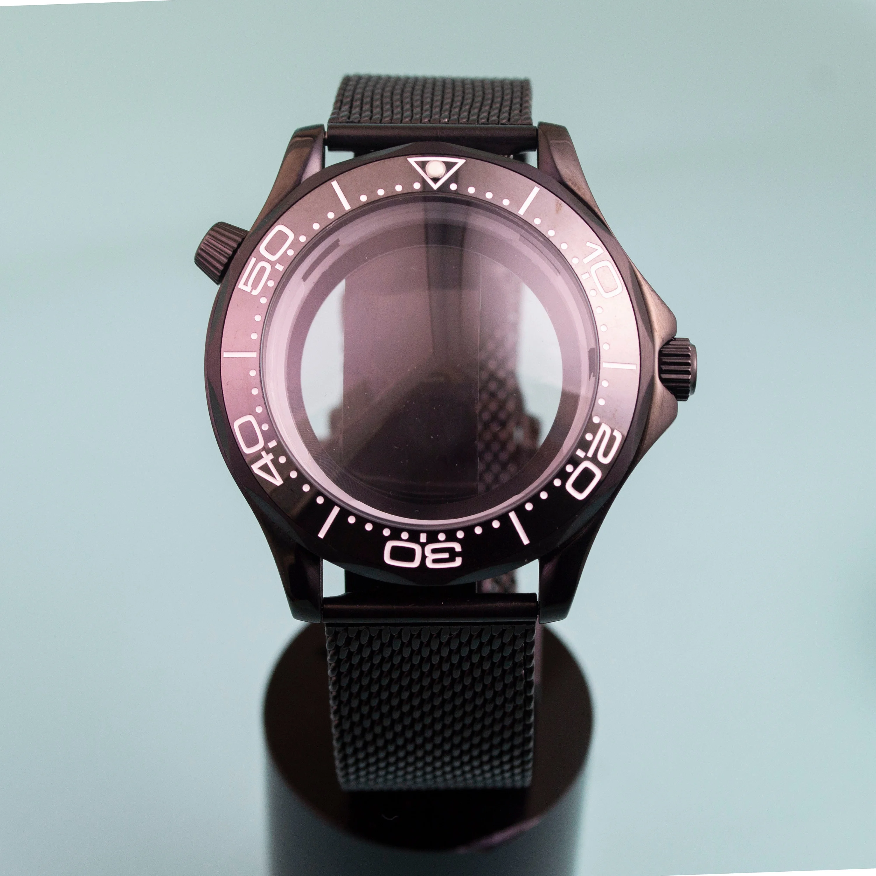 Black Stainless Stee NH35 Watch case for Seamaster 300 Watch Case Milan Steel Mesh Strap fit NH35 NH36 Movement 41MM Case Parts