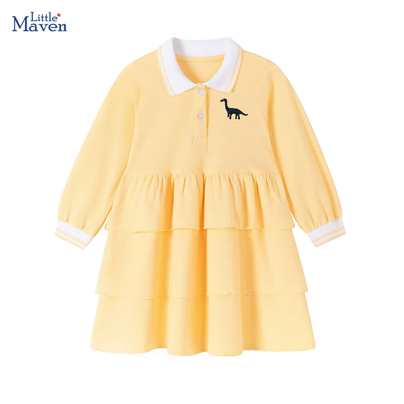 Little maven Frühling Herbst Neues Partykleid Kinderkleidung Baby Mädchen Langarm Cartoon Dinosaurier Kleid Kinderbekleidung