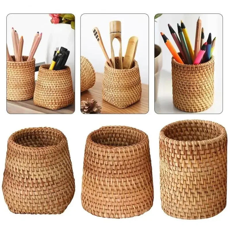 NEW Handmade Rattan Storage Box Baskets Organizer Manual Rattan Chopsticks Spoon Dinner Knive Forks Tableware Holder Storage Box