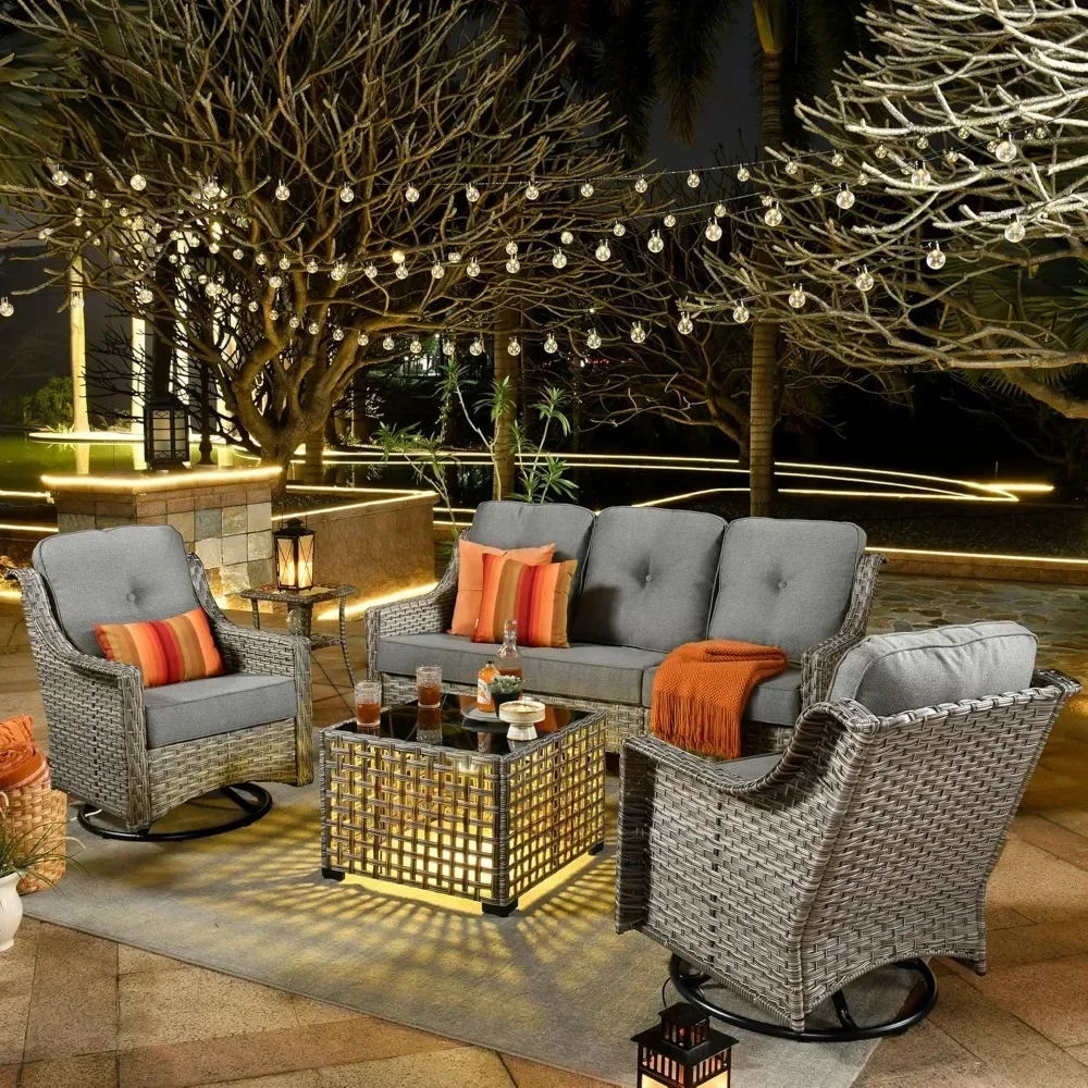 

5 Pieces Outdoor Patio Furniture with 3 Seater Sofa, Rattan Covering Set, Balcony Sofa Set for Outer Corridor Backyard Pool