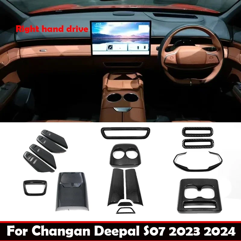 

RHD For Changan Deepal S07 2023 2024 carbon interior accessories window rise switch panle cover armrest water cup holder cover