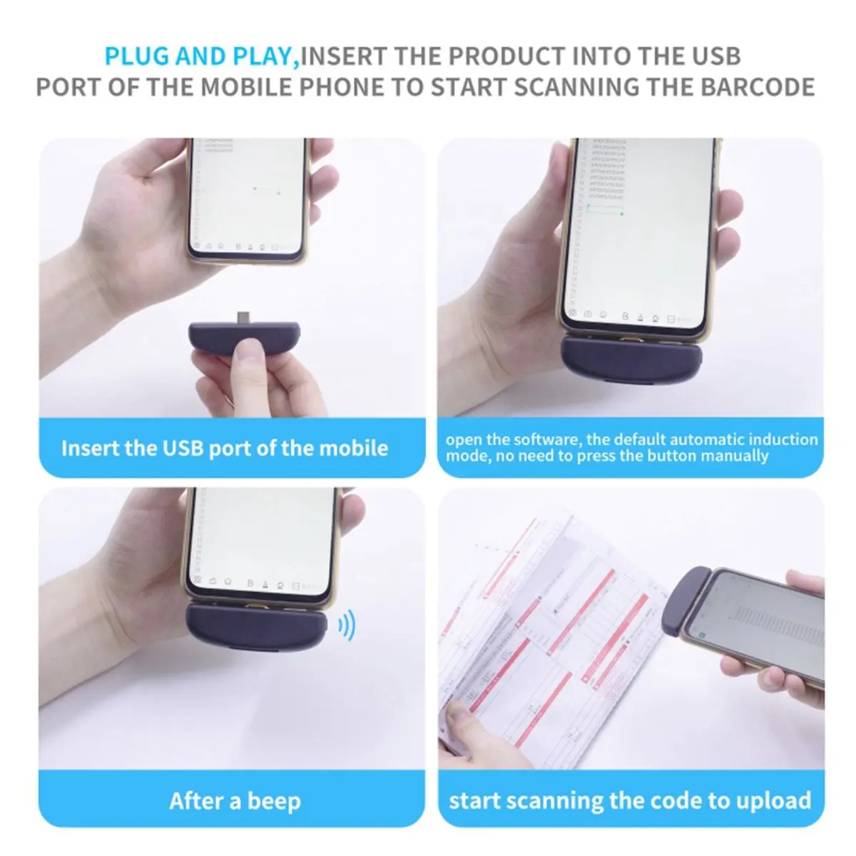 New Electronics 2D Barcode Scanner Phone Mate Self Sensing Type-C Interface for Android Mobile Payment Inventory Plug and Play