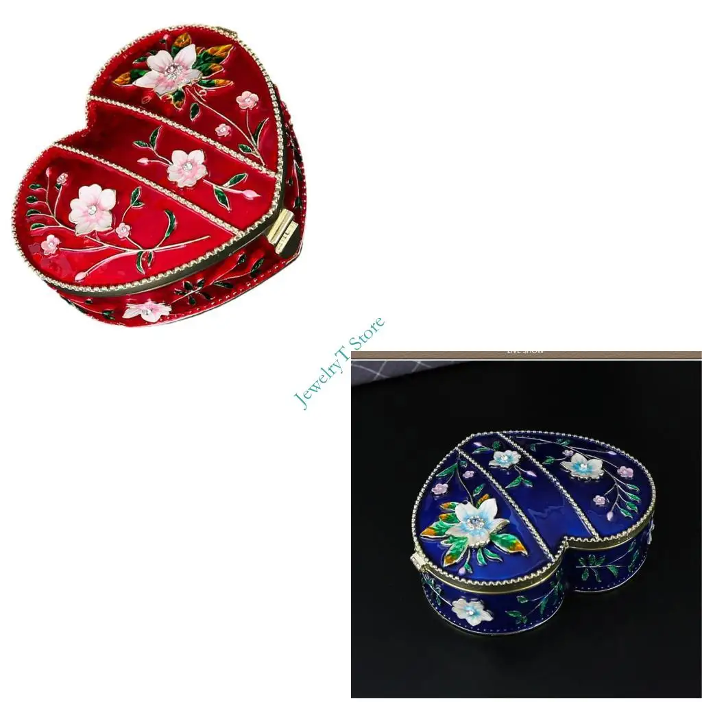 

LX9D Multipurpose Heart Jewelry Storage Multiple Layer Storage Sections Portable Accessory Case