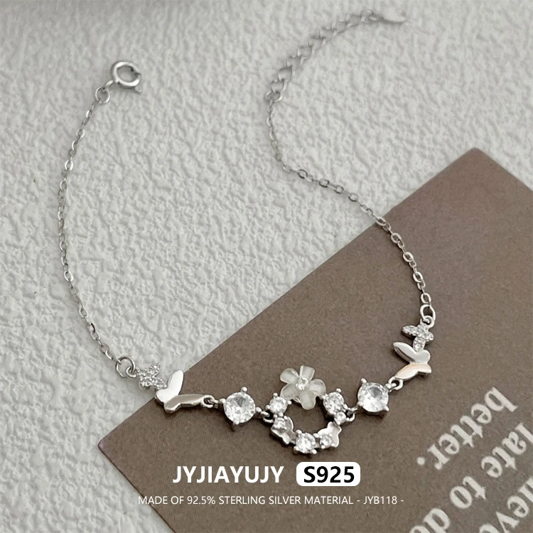 

JYJIAYUJY 100% Whole Original Sterling Silver S925 Bracelet In Stock 12MM Butterfly Wreath Fashion Jewelry Gift Daily JYB118