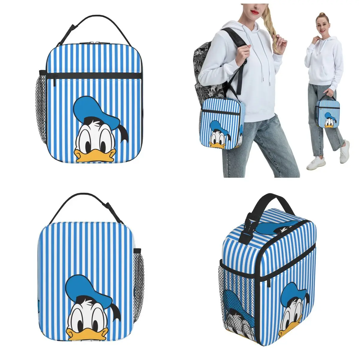 Funny Donald Duck Insulated Lunch Bag Food Container Bags Cartoon Micky Minnie Mouse Cooler Thermal Lunch Box For Trave