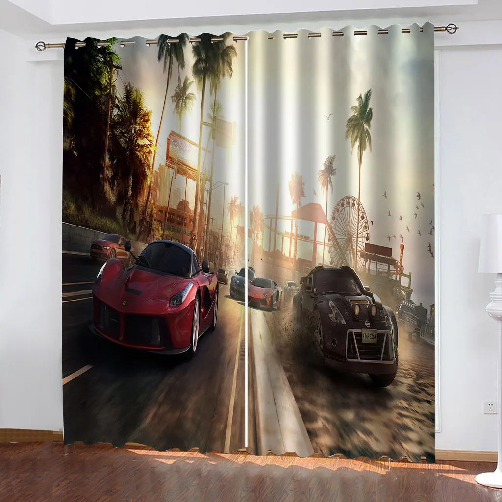 

HUANZHUANG Curtains For Bedroom Red Supercar Luxury Window Curtains For Living Room Printed Curtain For Home Decor Treatment