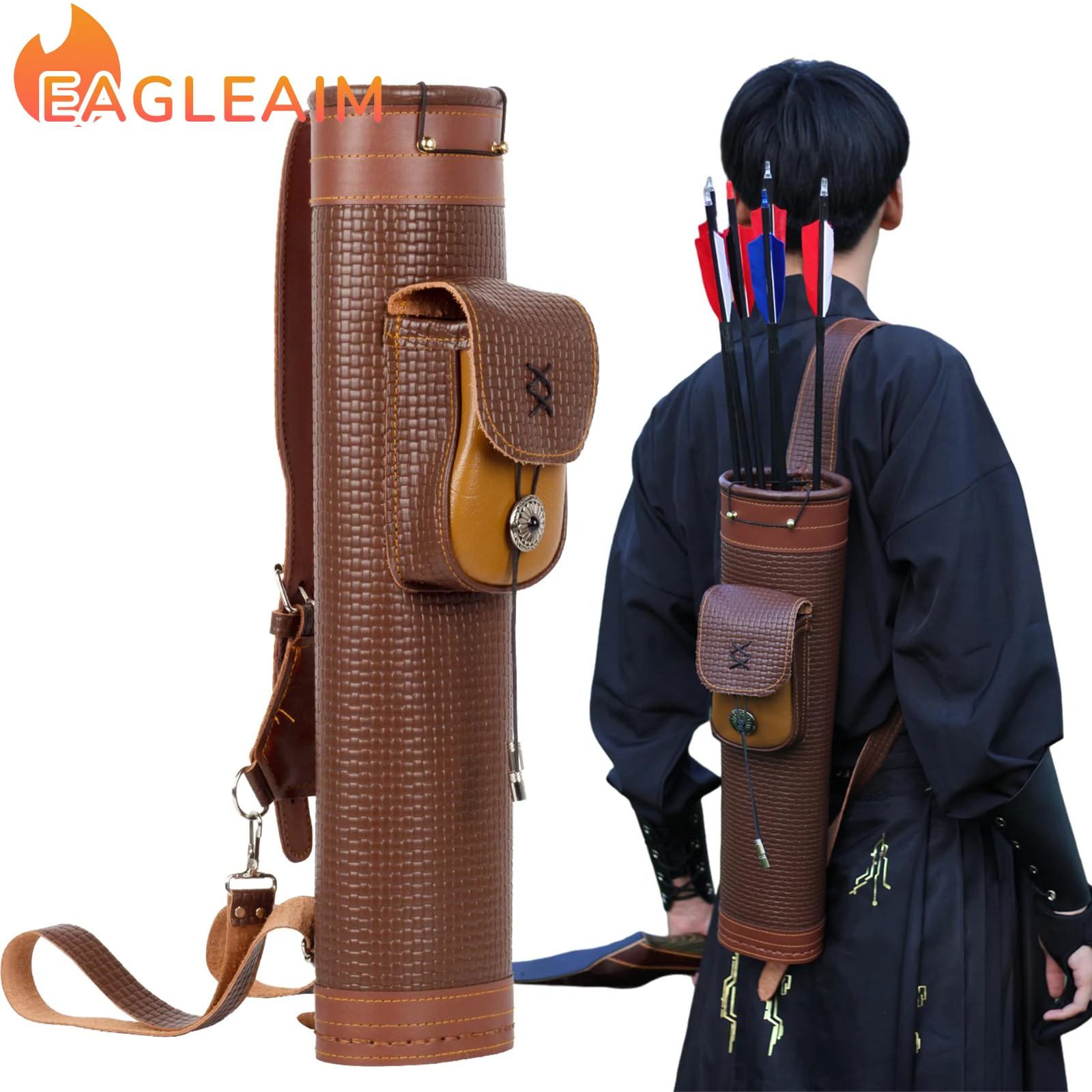 

Arrow Quiver Arrow Holder - Handmade Traditional Leather Quiver with Adjustable Strap and Pocket, Archery Shoulder Back Quiver