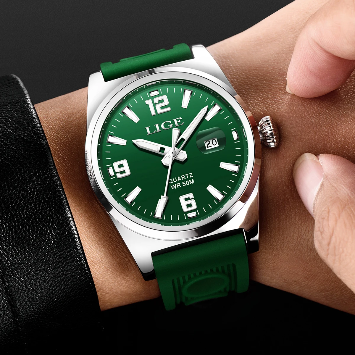 LIGE Top Brand Fashion Calendar Men Business Watches Silicone Strap Quartz Wristwatch for Male Clock Reloj Hombre