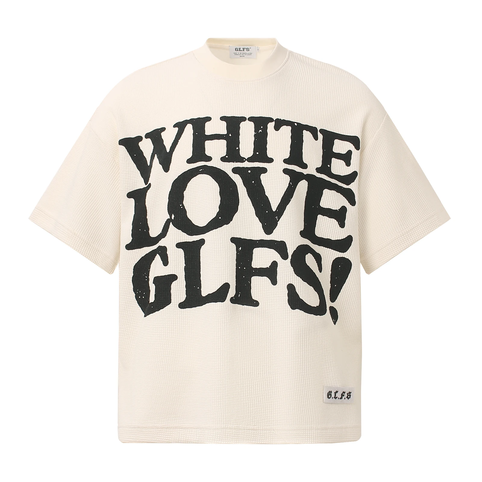 Letter Printed Oversized Crewneck Waffle Knit T-shirt for Men's Summer New Orginal Loose Casual Plain Pullover Tees Unisex