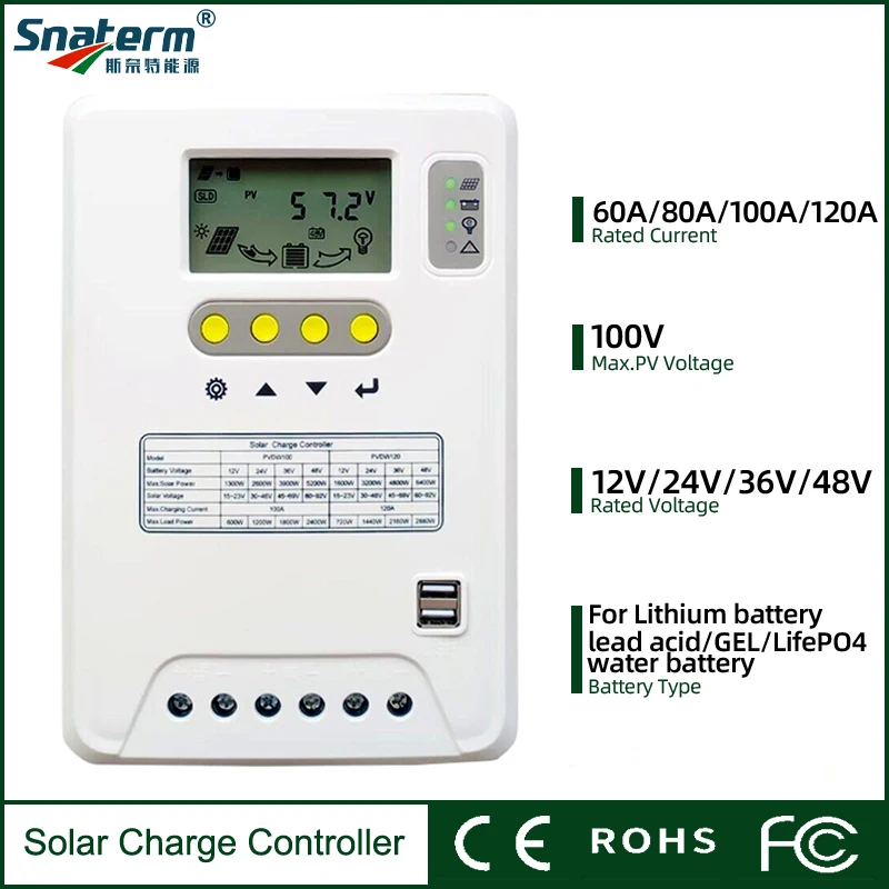 120A 100A 80A 60A 12V 24V 36V 48V AUTO  PWM solar panel charge controller Solar PV Battery Charger with LCD Display for solar