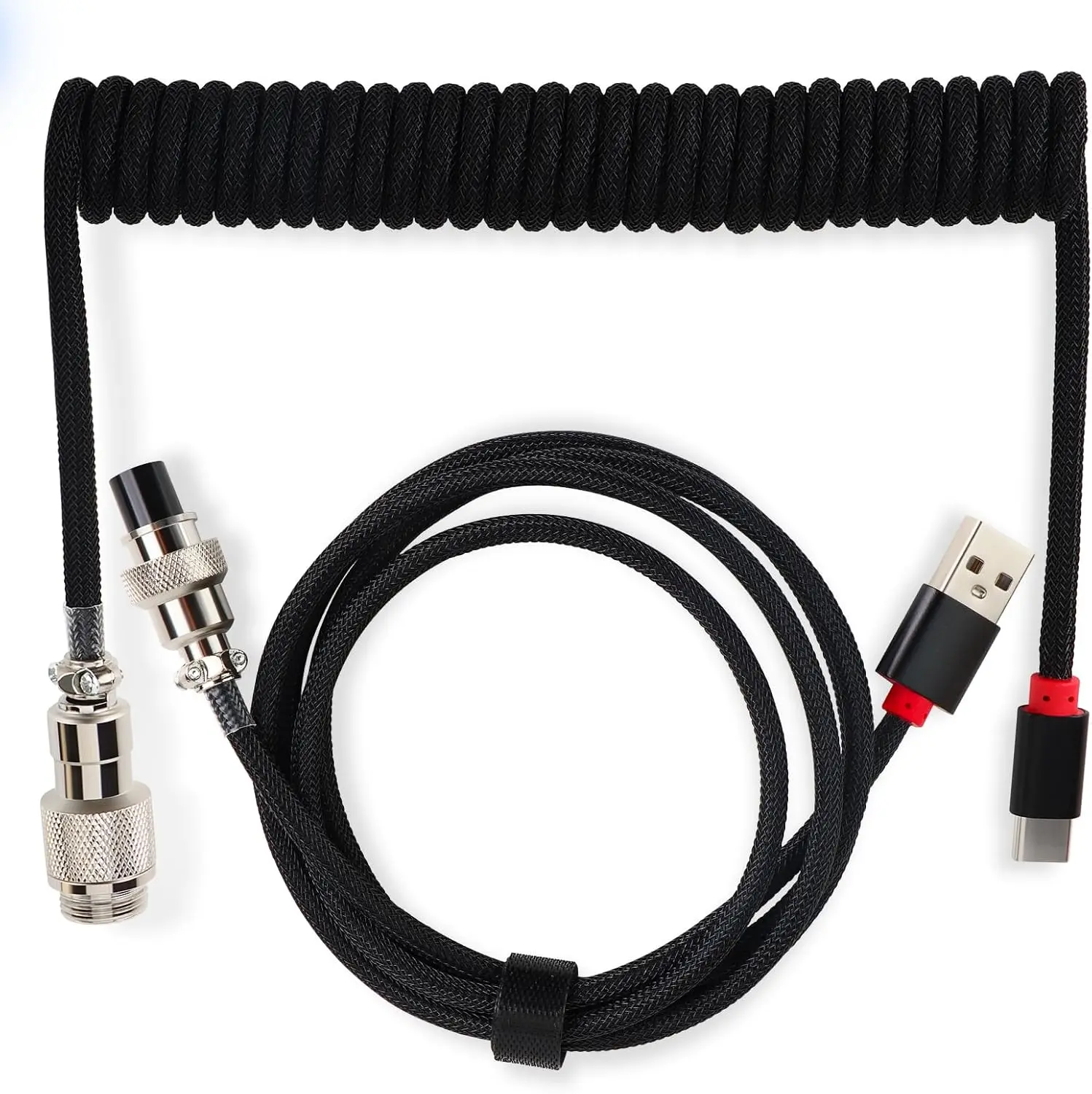 Coiled USB C Aviator Keyboard Cable for Gaming Double-Sleeved Mechanical Keyboard Cable with Detachable Metal Aviator 1.6M