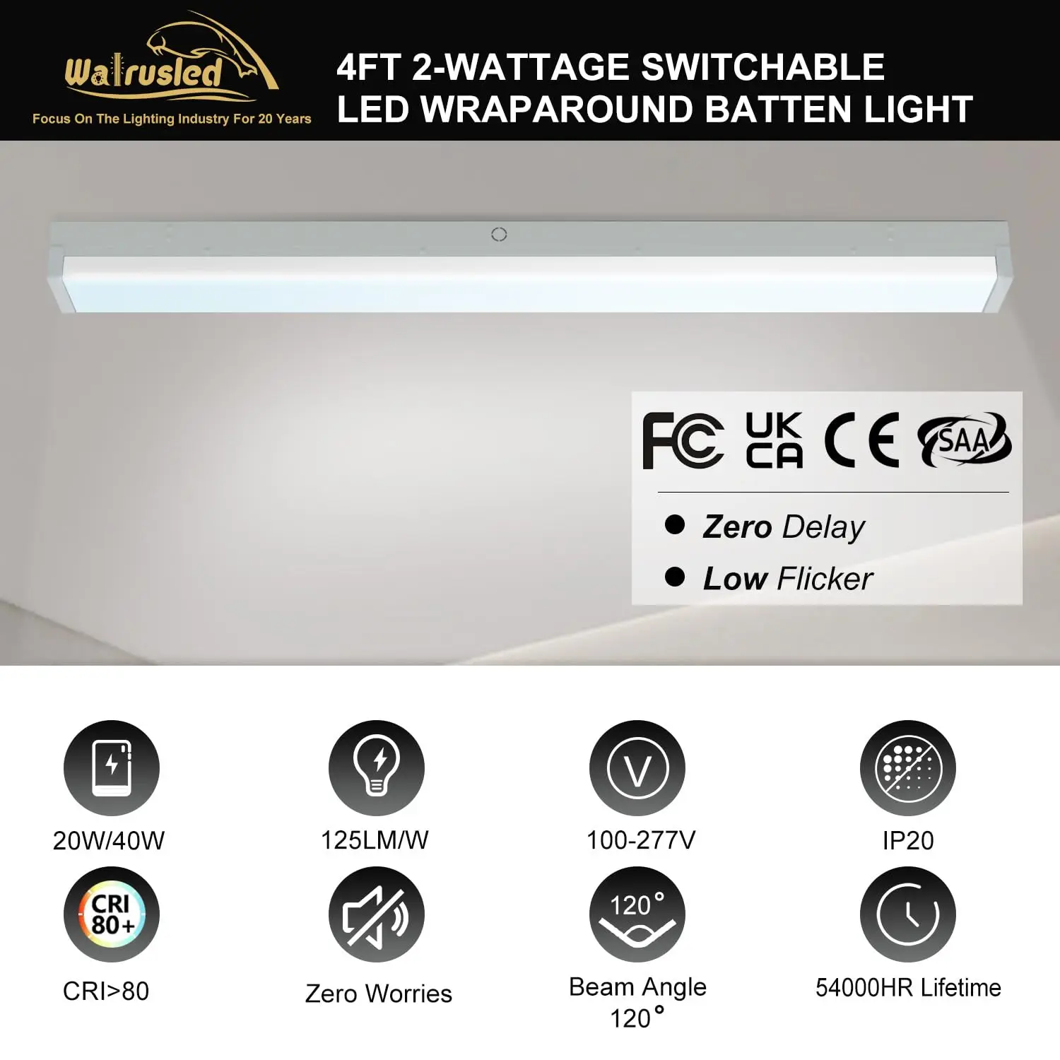 Luce avvolgibile per scale a LED da 4 piedi, 40W 5000lm 5000K 100-277V, plafoniera commerciale per negozio con avvolgimento LED da incasso FCC