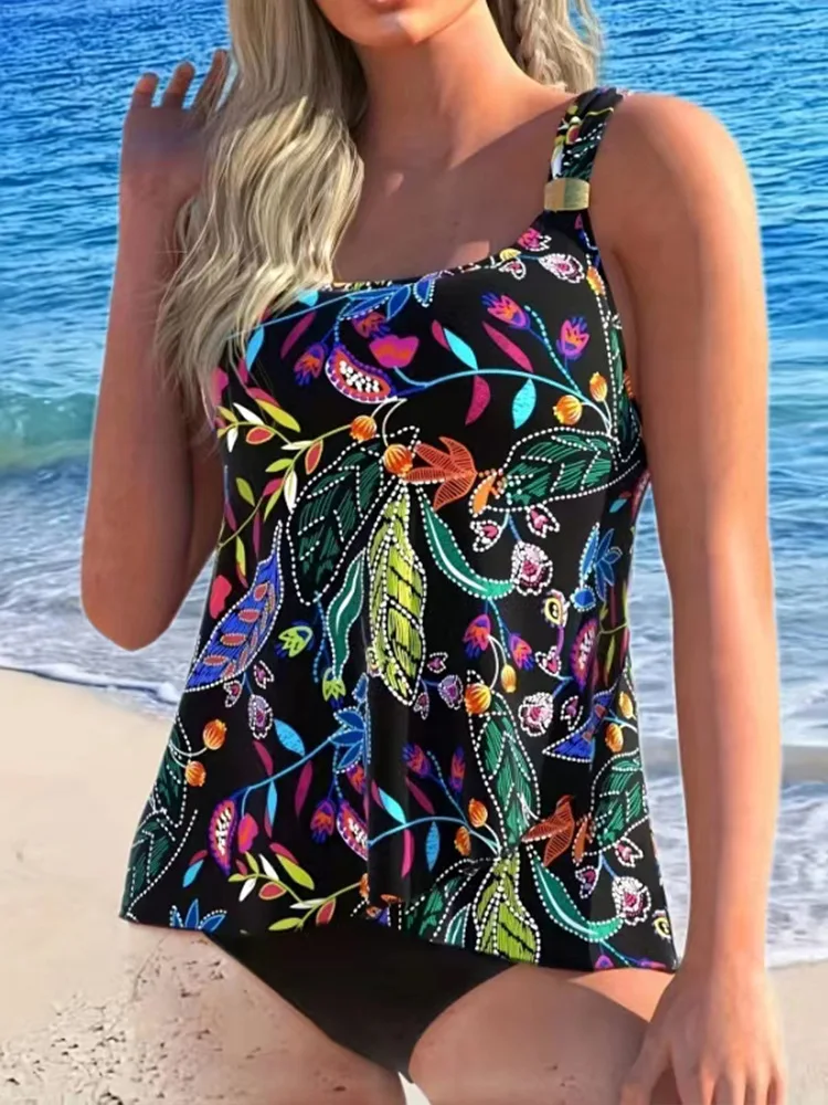 Traje de baño de dos piezas de talla grande para mujer, traje de baño conservador, venta al por mayor en stock, traje de baño de playa Tankini