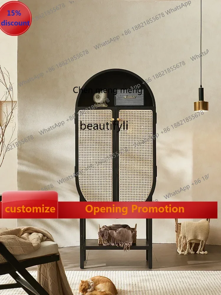 ss7486 new style Locker Solid Wood Sideboard Rattan Storage Cabinet Vintage Locker Display Cabinet
