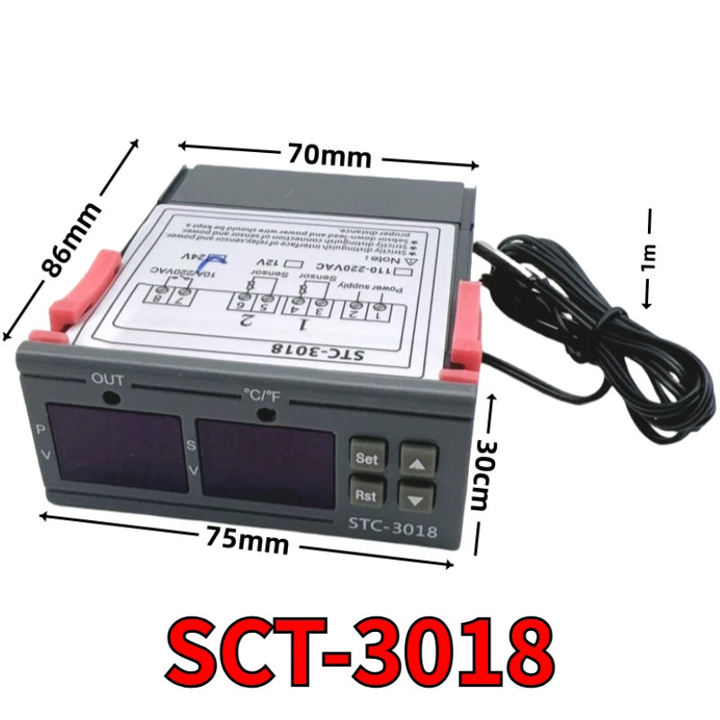 STC-3018 Digital Temperature Controller Thermostat Thermoregulator Temperature Sensor Relay Heating Cooling Incubator12V24V