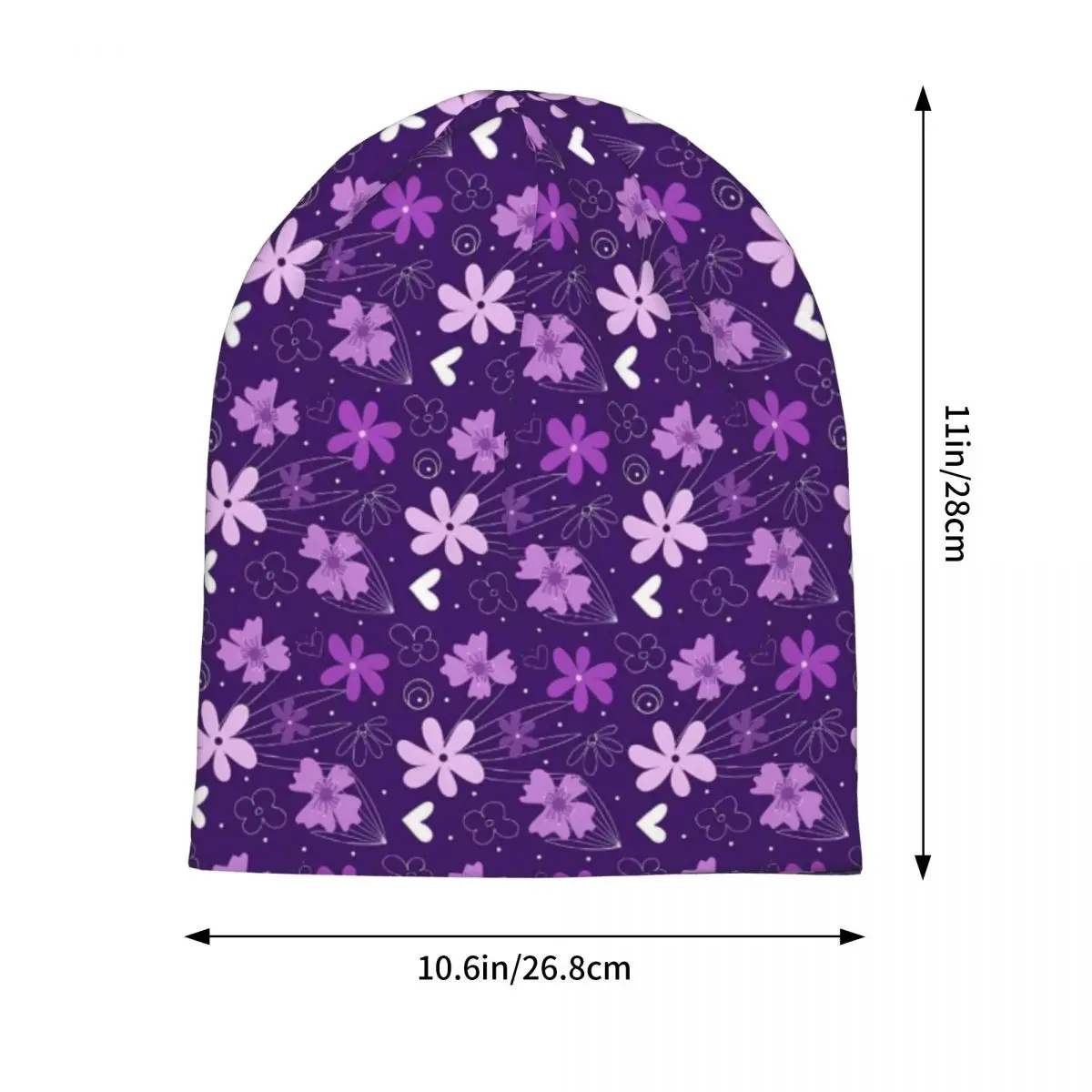 Purple Floral Print Bonnet Hats Daisy Flower Beanie Hats Pattern Knitting Hat Autumn Casual Adult Unisex Kpop Head Wrap Caps