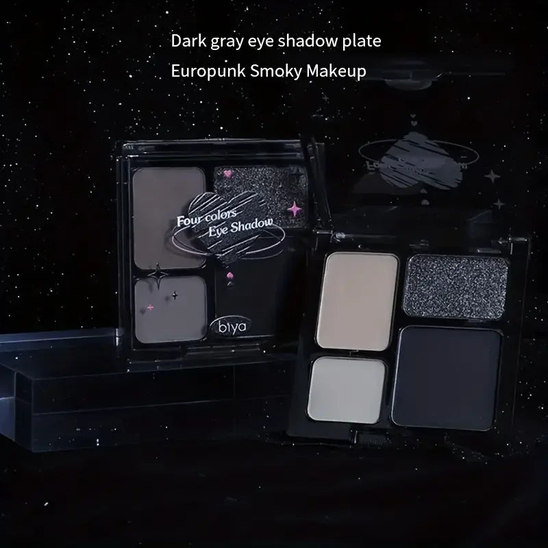 Paleta de Sombra Matte Pearl Glitter, Maquiagem Punk Smoky, Prata Cinza Preta, Maquiagem Festa de Halloween, 4 cores
