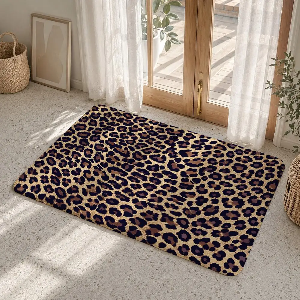 Vibrant Leopard Giraffe Spots Floor Mat Flannel Rug Non Slip Absorbent Soft Washable For Entryway Hallway Bathroom Kitchen Decor