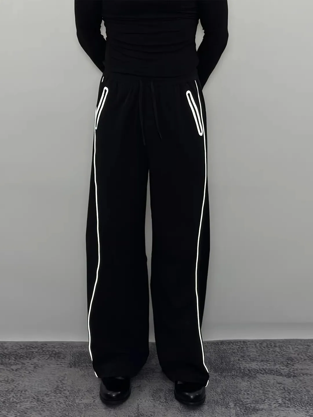 

American Sle Reflective Night Vision Pred Glue Tape Straight Leg Pants Men Waterproof Casual Sports Fitn Trousers