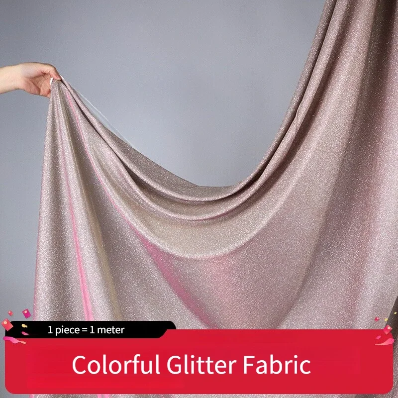 Colorful Glitter Fabric By The Meter for Wedding Decoration Costume Fashion Design Diy Sewing Cloth Soft Shiny Textile Gold Pink
