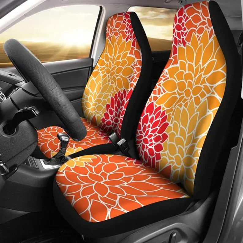 Tangerine Chrysanthemum, Flower Blossom, Flower Power-Car Seat Covers, Car Accessories, Gift for Her, Custom Seat Covers, Custom