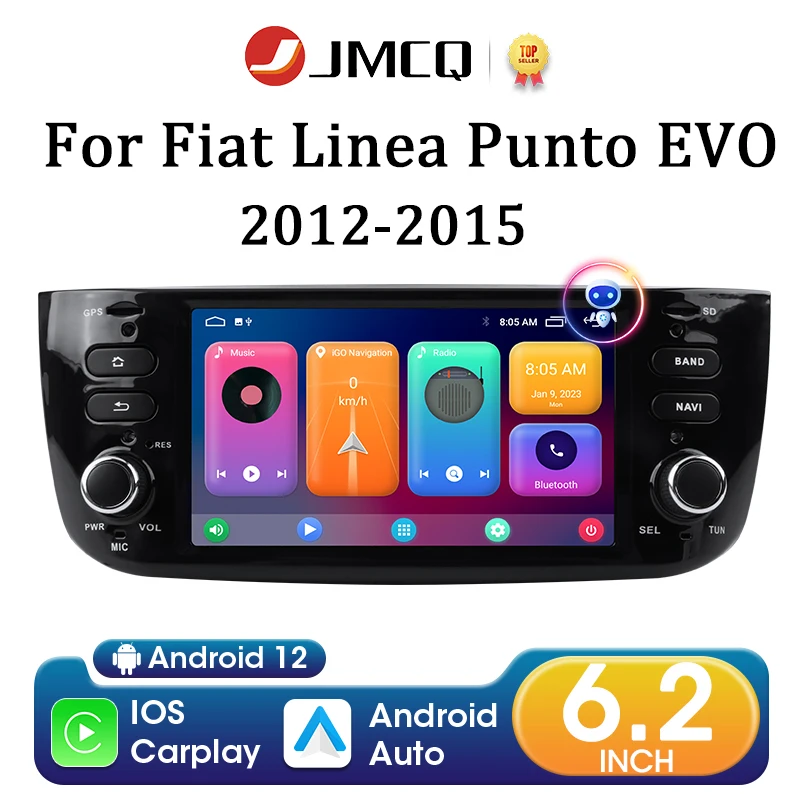 

JMCQ 6.2" 2 Din Android 12 Car Radio for Fiat/Linea/Punto EVO 2012-2015 Multimedia Video Player GPS Navigation Carplay Head Unit