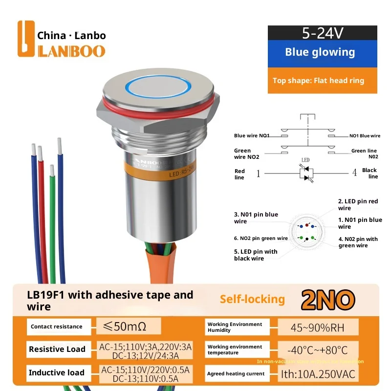 LANBOO F1 serie 19mm miniatuur waterdichte epoxy-geïsoleerde IP67 verlichte drukknop, vergelijkbaar met Bole-stijl