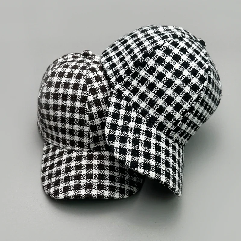 Woolen Cloth Stripe Versatile Check British Style Baseball Caps Autumn and Winter New Fashion Men Women Warm Retro Literary