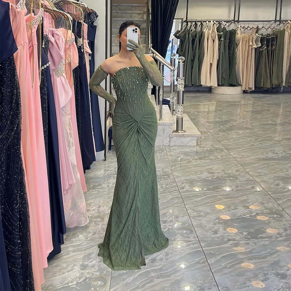 Sukienki wieczorowe z plisami na specjalne okazje, zdobione koralikami, eleganckie sukienki formalne, długie, seksowne sukienki bez ramiączek na imprezy dla kobiet.